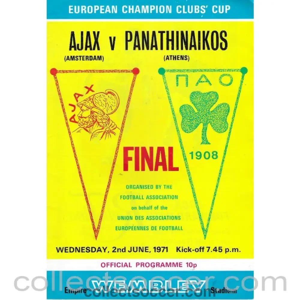 1971 European Cup Final Ajax v Panathinaikos Official Programme - Collect Soccer