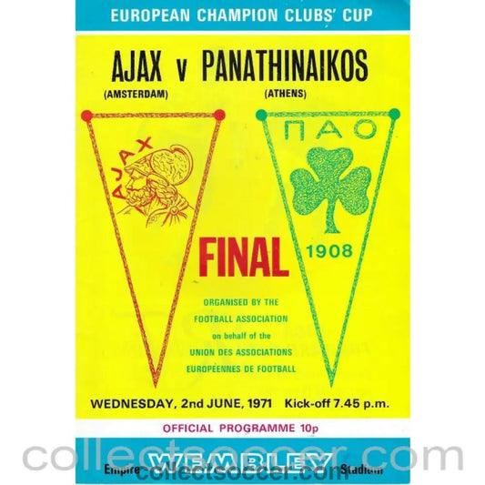 1971 European Cup Final Ajax v Panathinaikos Official Programme - Collect Soccer