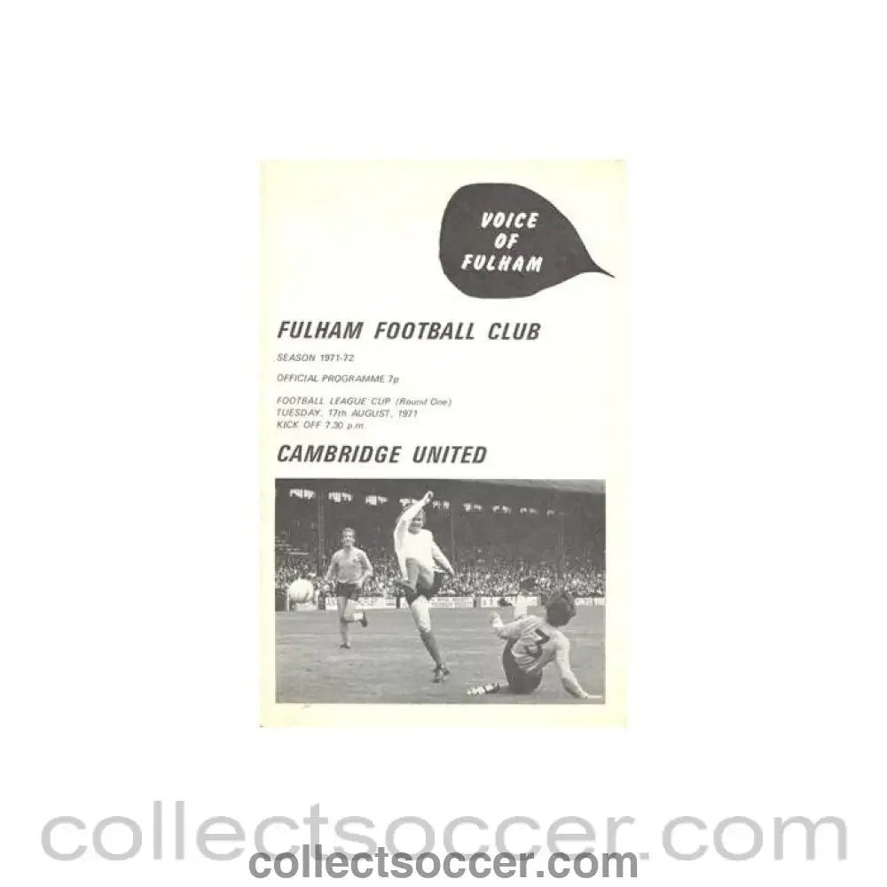 1971 - Fulham v Cambridge United official programme 17/08/1971 Football League - Collect Soccer