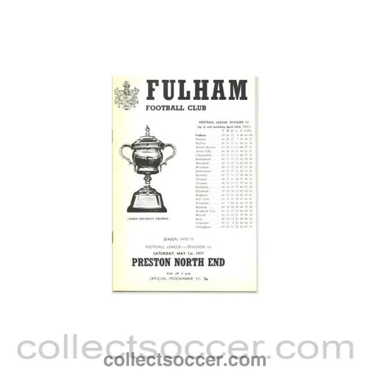 1971 - Fulham v Preston North End official programme 01/05/1971 - Collect Soccer