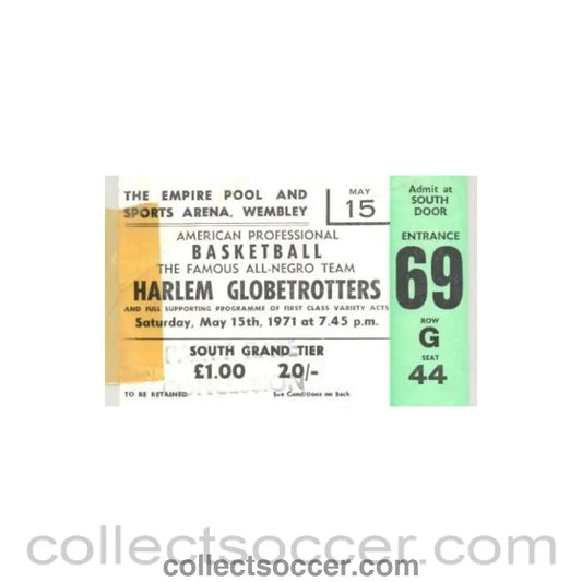 1971 - Harlem Globetrotters USA basketball match ticket 15/05/1971