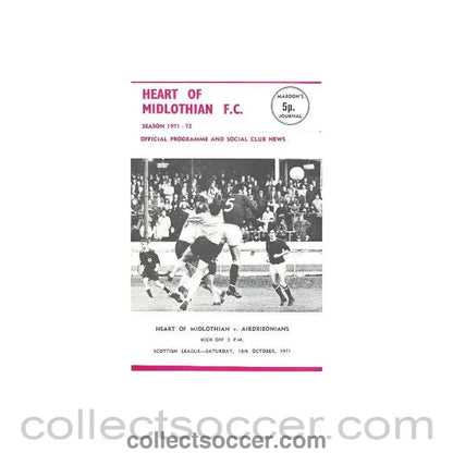 1971 - Heart of Midlothian v Airdrieonians official programme 16/10/1971 - Collect Soccer