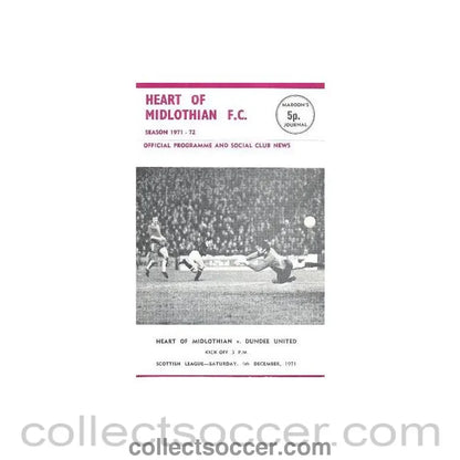 1971 - Heart of Midlothian v Dundee United official programme 04/12/1971 - Collect Soccer