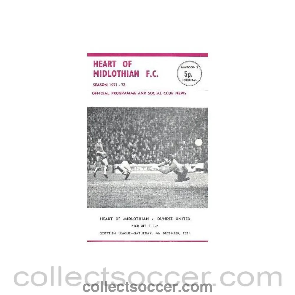 1971 - Heart of Midlothian v Dundee United official programme 04/12/1971 - Collect Soccer