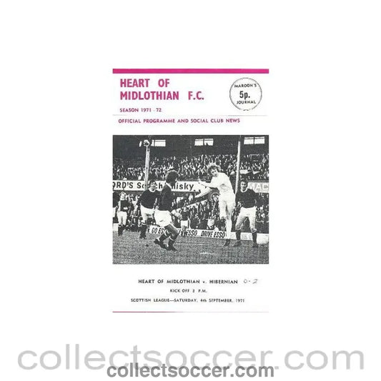 1971 - Heart of Midlothian v Hibernian official programme 04/09/1971 - Collect Soccer