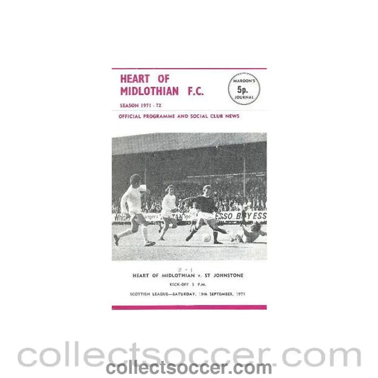 1971 - Heart of Midlothian v St. Johnstone official programme 18/09/1971 - Collect Soccer