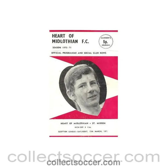 1971 - Heart of Midlothian v St. Mirren official programme 13/03/1971 - Collect Soccer