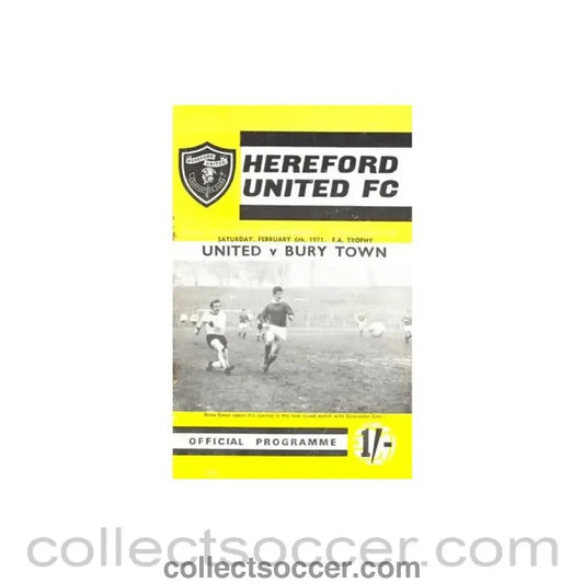 1971 - Hereford United v Bury official programme 06/02/1971 F.A. Trophy - Collect Soccer