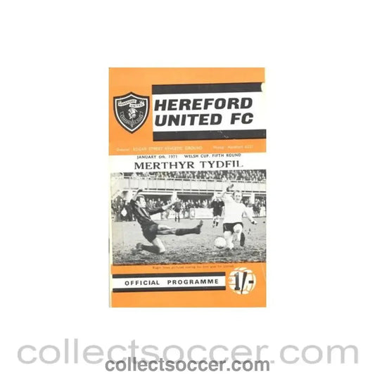 1971 - Hereford United v Merthyr Tydfil official programme 06/01/1971 Welsh Cup - Collect Soccer