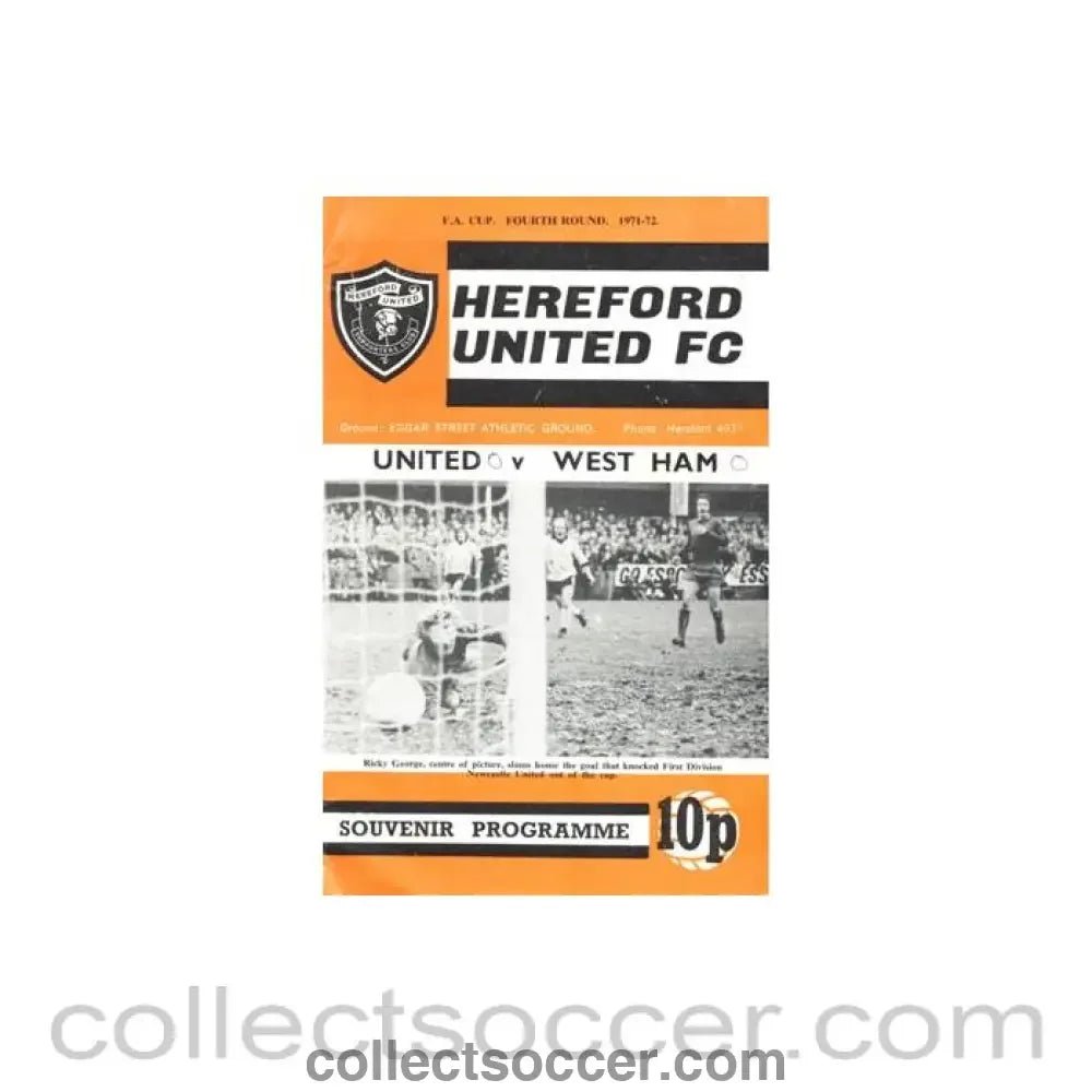 1971 - Hereford United v West Ham United official programme 1971 - 1972 F.A. Cup - Collect Soccer