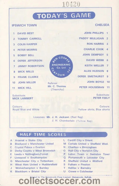1971 Ipswich v Chelsea official programme 01/05/1971 - Collect Soccer
