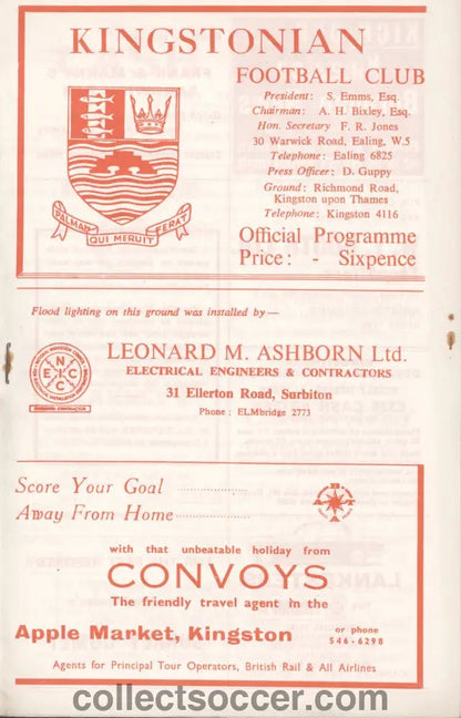 1971 Kingstonian v Chelsea Friendly Game official programme 30/03/1971 - Collect Soccer