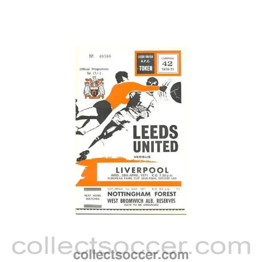 1971 - Leeds United v Liverpool European Fairs Cup Semi - Final official programme 28/04/1971 - Collect Soccer