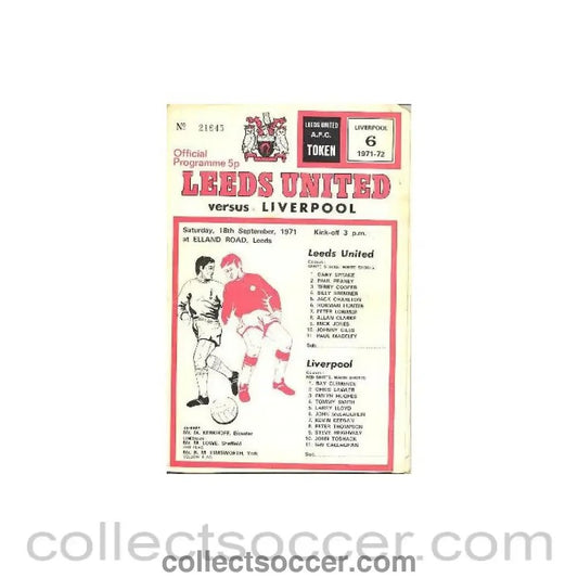 1971 - Leeds United v Liverpool official programme 18/09/1971 - Collect Soccer