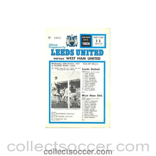 1971 - Leeds United v Wet Ham United official programme 20/10/1971 Football League - Collect Soccer