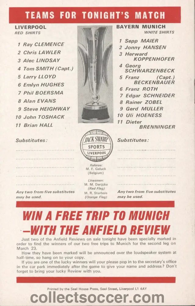 1971 - Liverpool v Bayern Munich European Fairs Cup Quarter Final First Leg official programme 10/03/1971 - Collect Soccer