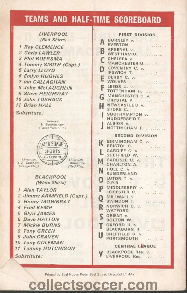 1971 - Liverpool v Blackpool official programme 09/01/1971 - Collect Soccer