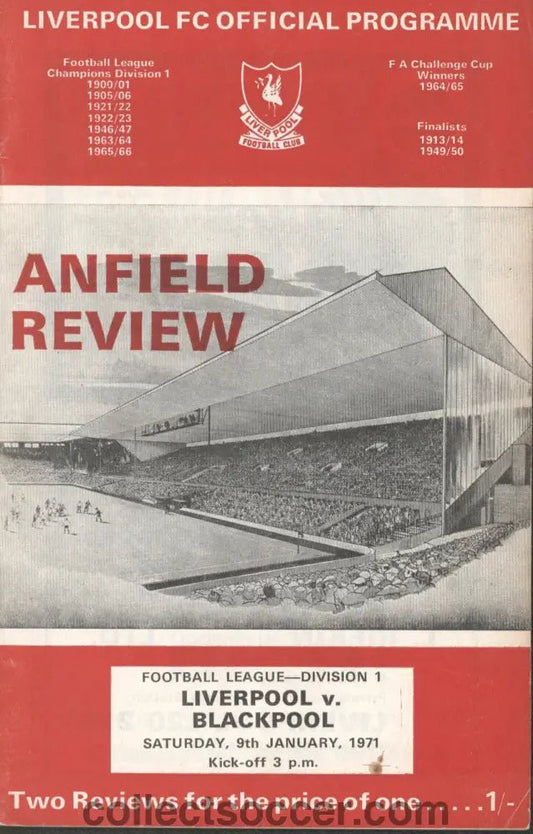 1971 - Liverpool v Blackpool official programme 09/01/1971 - Collect Soccer