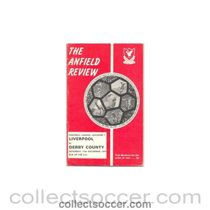 1971 - Liverpool v Derby County official programme 11/12/1971 - Collect Soccer