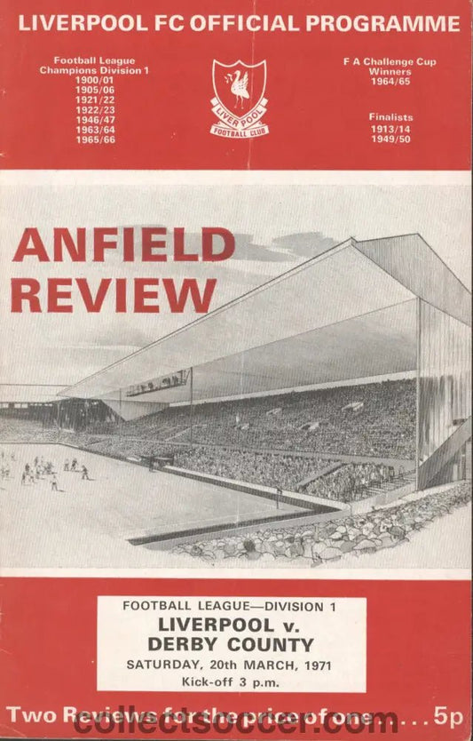 1971 - Liverpool v Derby County official programme 20/03/1971 - Collect Soccer