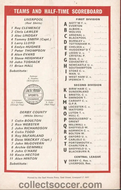 1971 - Liverpool v Derby County official programme 20/03/1971 - Collect Soccer