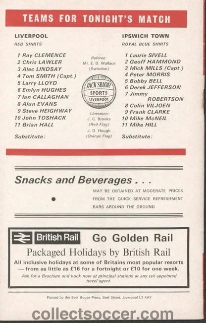 1971 - Liverpool v Ipswich Town official programme 29/03/1971 - Collect Soccer