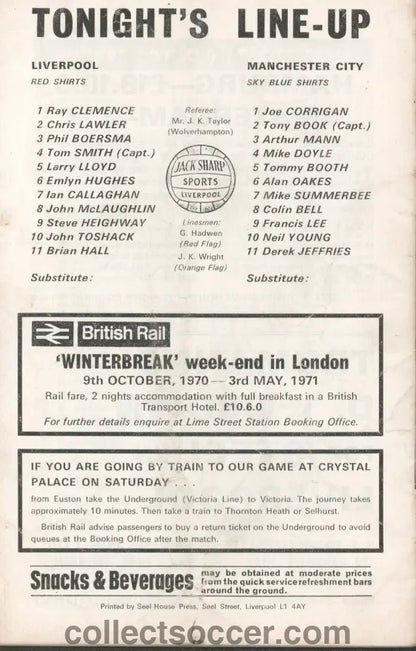 1971 - Liverpool v Manchester City official programme 12/01/1971 - Collect Soccer
