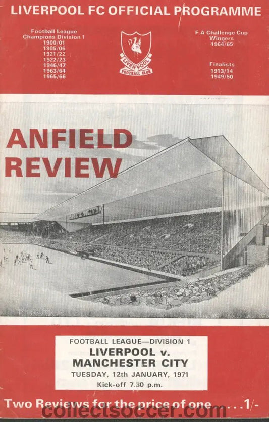 1971 - Liverpool v Manchester City official programme 12/01/1971 - Collect Soccer
