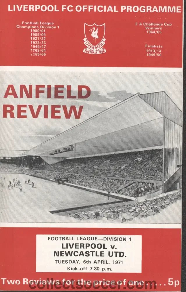 1971 Liverpool V Newcastle United Official Programme 6/4/1971 - Collect Soccer