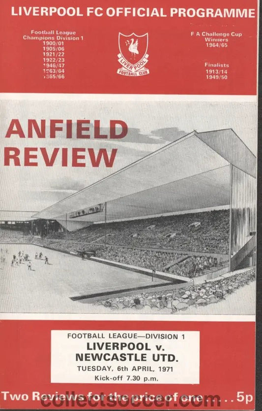 1971 Liverpool V Newcastle United Official Programme 6/4/1971 - Collect Soccer
