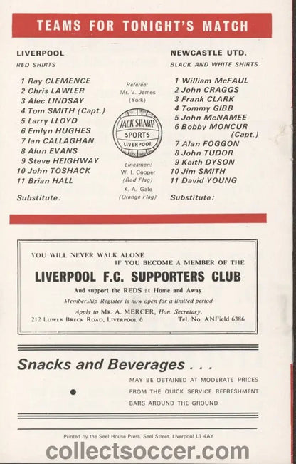 1971 Liverpool V Newcastle United Official Programme 6/4/1971 - Collect Soccer