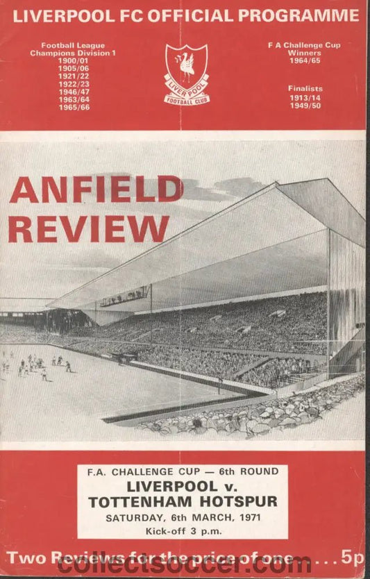 1971 - Liverpool v Tottenham Hotspur official programme 06/03/1971 - Collect Soccer