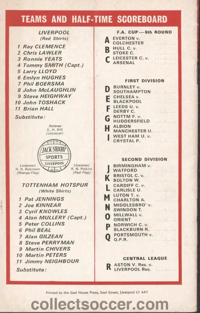 1971 - Liverpool v Tottenham Hotspur official programme 06/03/1971 - Collect Soccer