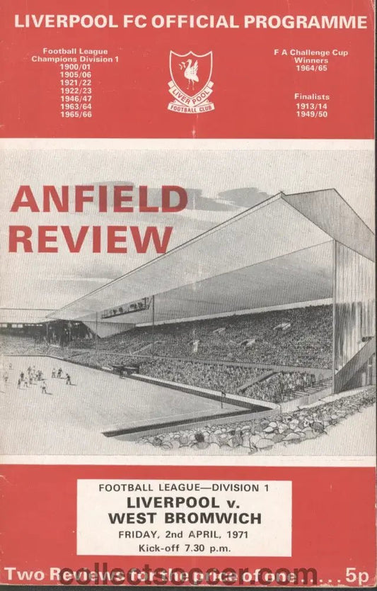 1971 Liverpool v West Bromwich Albion Official Programme 2/4/1971 - Collect Soccer