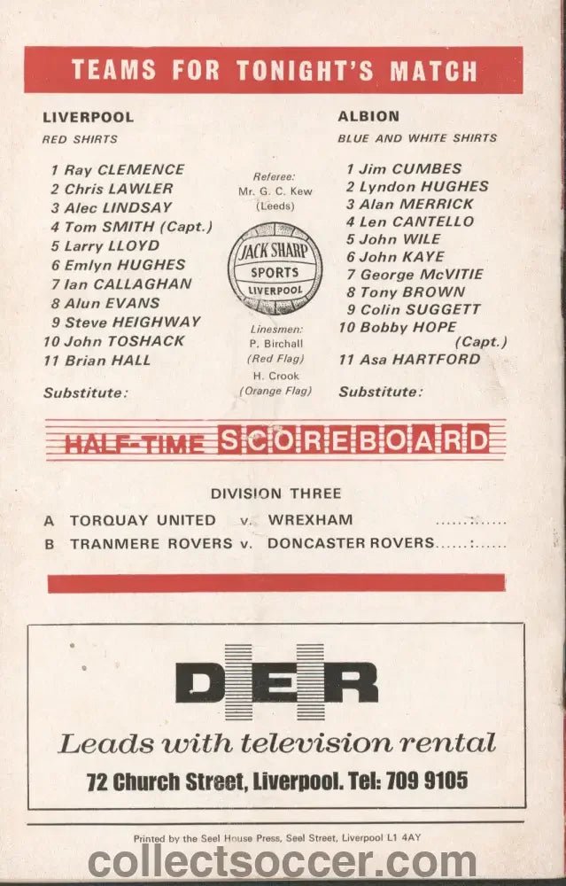 1971 Liverpool v West Bromwich Albion Official Programme 2/4/1971 - Collect Soccer