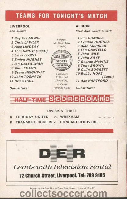 1971 Liverpool v West Bromwich Albion Official Programme 2/4/1971 - Collect Soccer