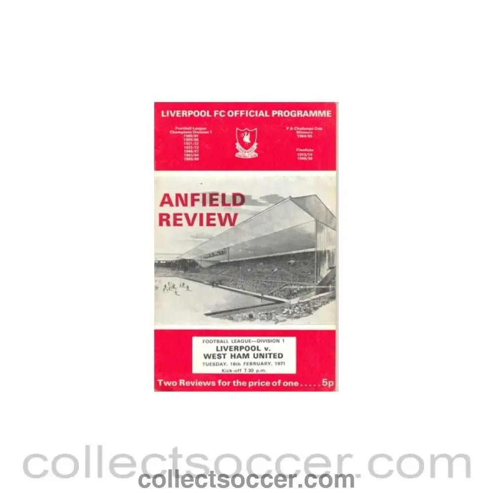 1971 - Liverpool v West Ham United official programme 16/02/1971 - Collect Soccer