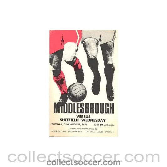 1971 - Middlesbrough v Sheffield Wednesday official programme 31/08/1971 Football League - Collect Soccer