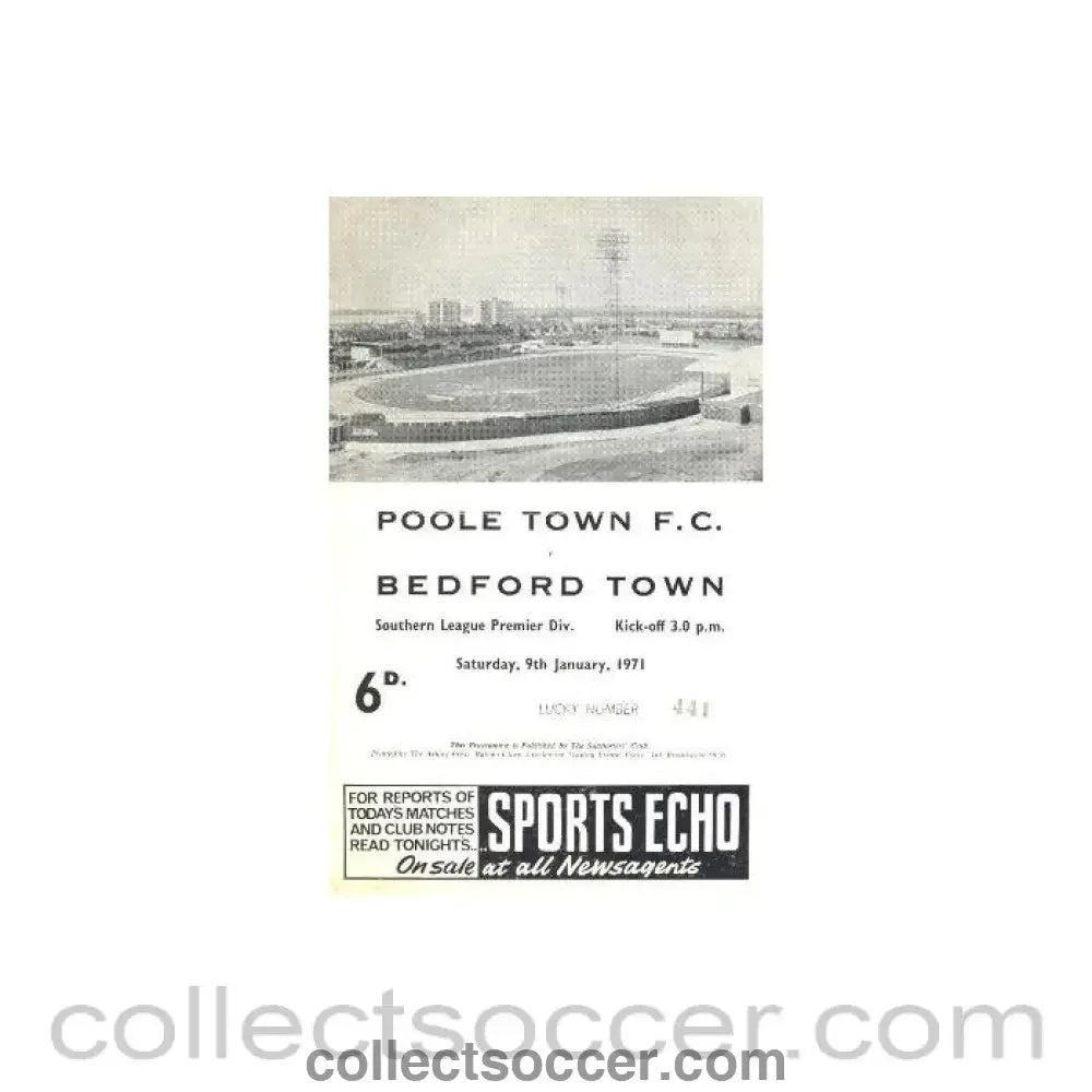 1971 - Poole Town v Bedford Town official programme 09/01/1971 - Collect Soccer