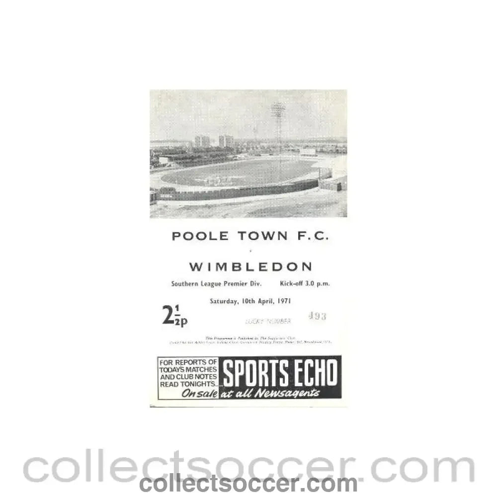 1971 - Poole Town v Wimbledon official programme 10/04/1971 - Collect Soccer