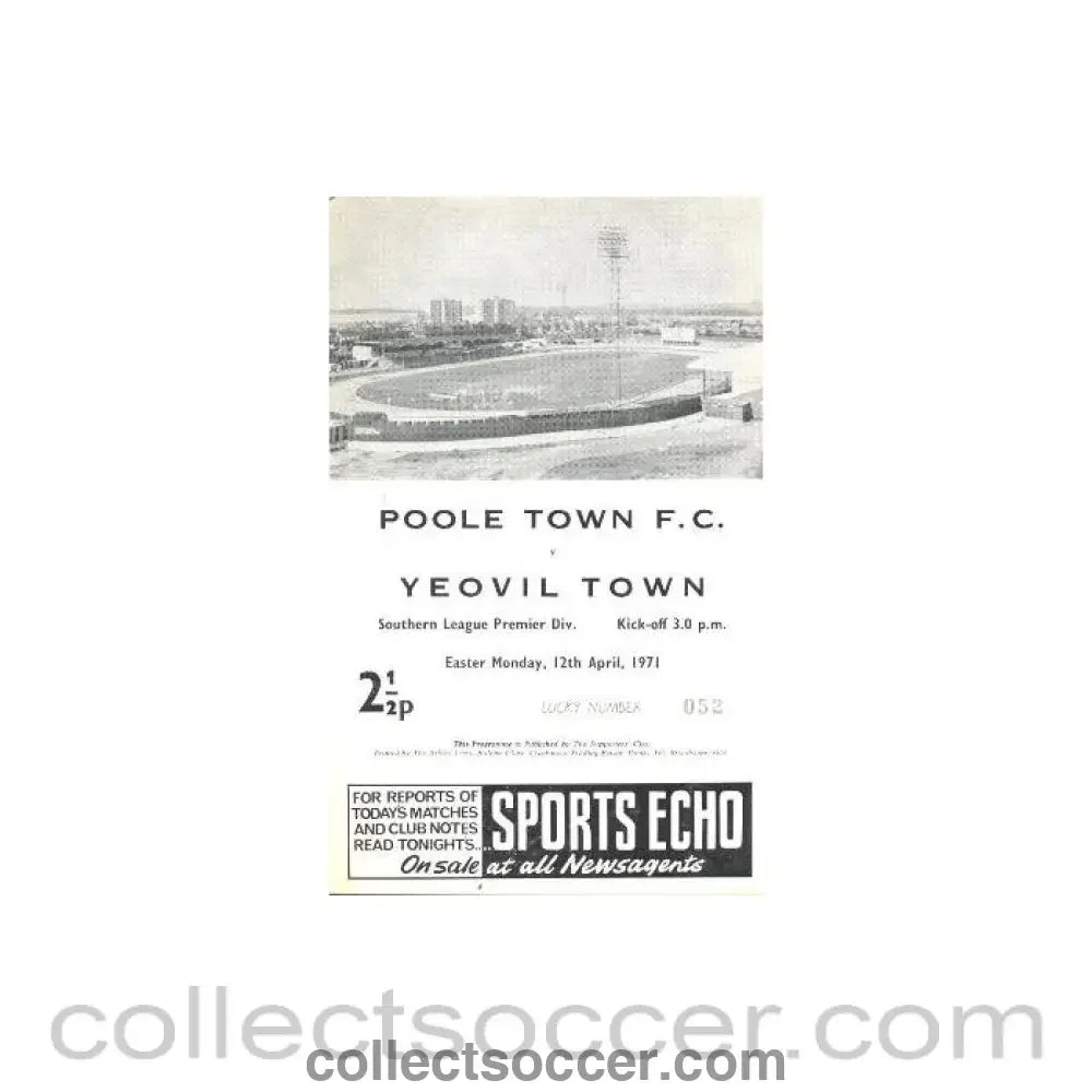 1971 - Poole Town v Yeovil Town official programme 12/04/1971 - Collect Soccer