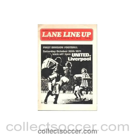 1971 - Sheffield United v Liverpool official programme 30/10/1971 Football League Cup - Collect Soccer