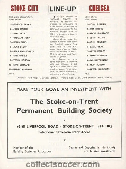 1971 Stoke City v Chelsea official programme 20/02/1971 - Collect Soccer