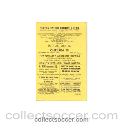 1971 - Sutton United vChelsea official programme 07/08/1971
