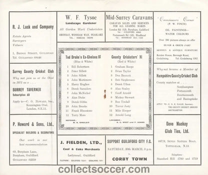 1971 Ted Drakes Chelsea XI v County Cricketers XI Rare Programme - Collect Soccer
