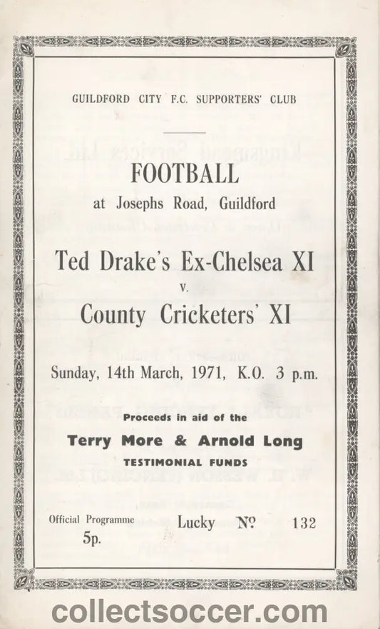 1971 Ted Drakes Chelsea XI v County Cricketers XI Rare Programme