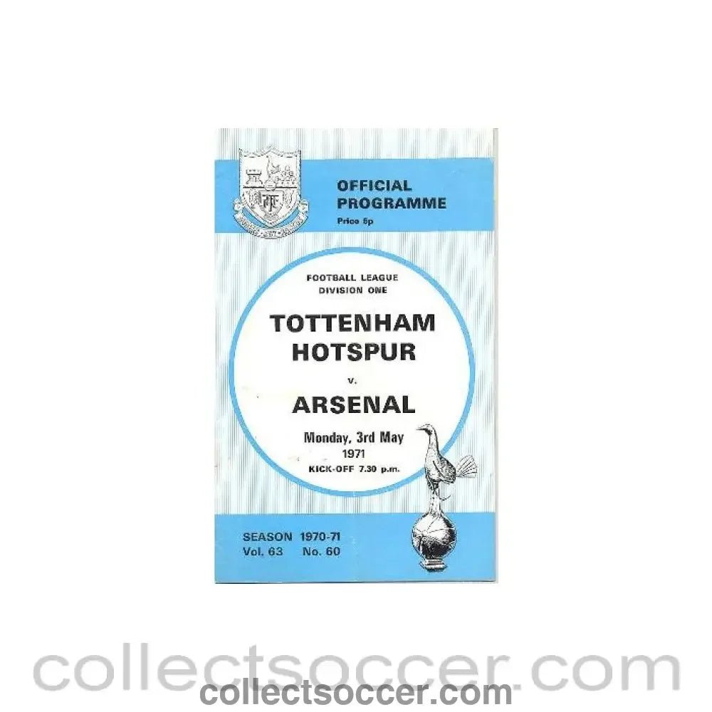 1971 - Tottenham Hotspur v Arsenal official programme 03/05/1971 Football League - Collect Soccer