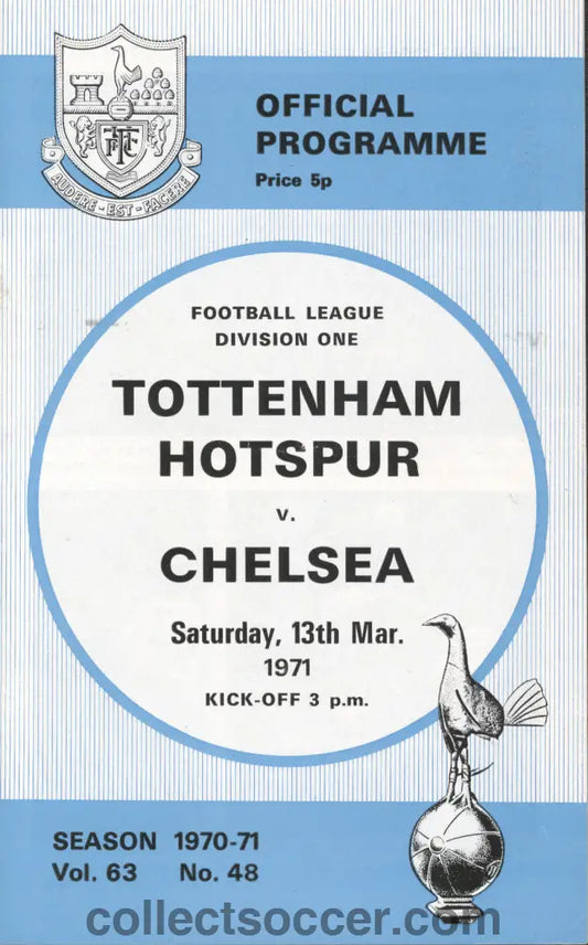 1971 Tottenham Hotspur v Chelsea official programme 13/03/1971