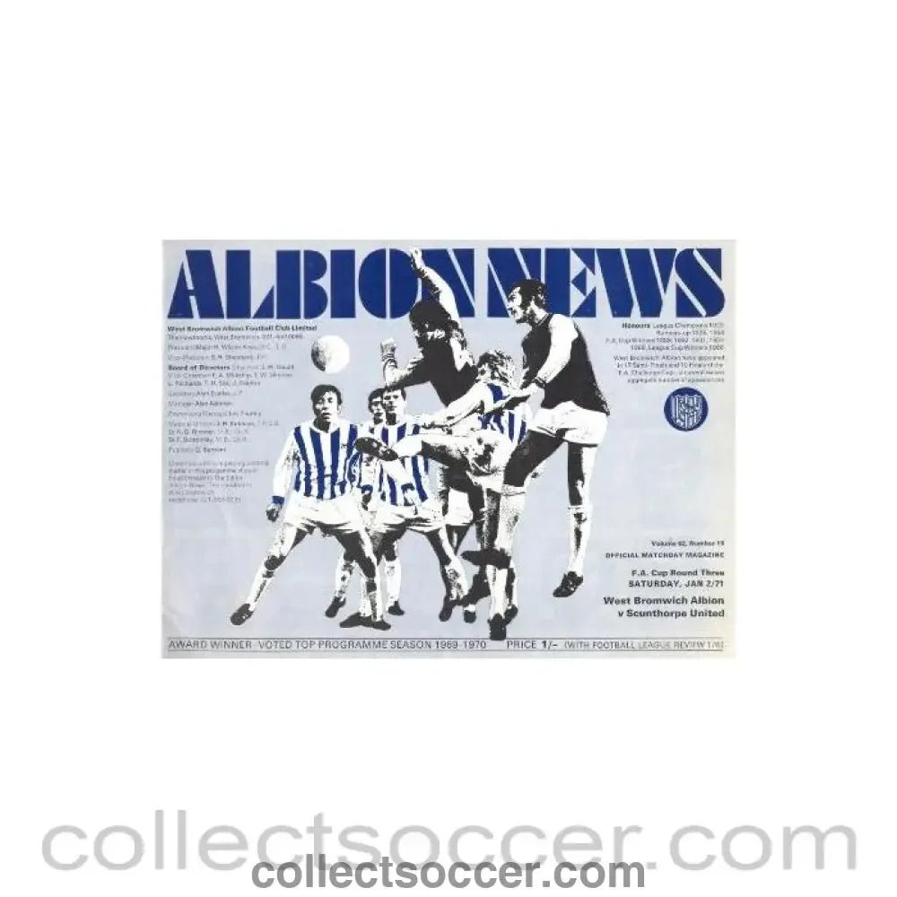 1971 - West Bromwich Albion v Scunthorp United official programme 02/01/1971 F.A. Cup - Collect Soccer
