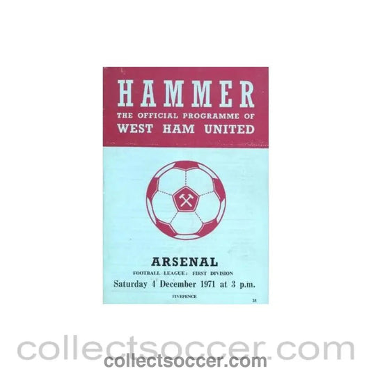 1971 - West Ham United v Arsenal official programme 04/12/1971 Football League - Collect Soccer
